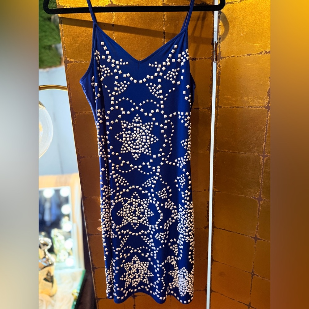 Michael Kors Studded Mosaic-effect Slip Dress in Twilight Blue.  Size Small.